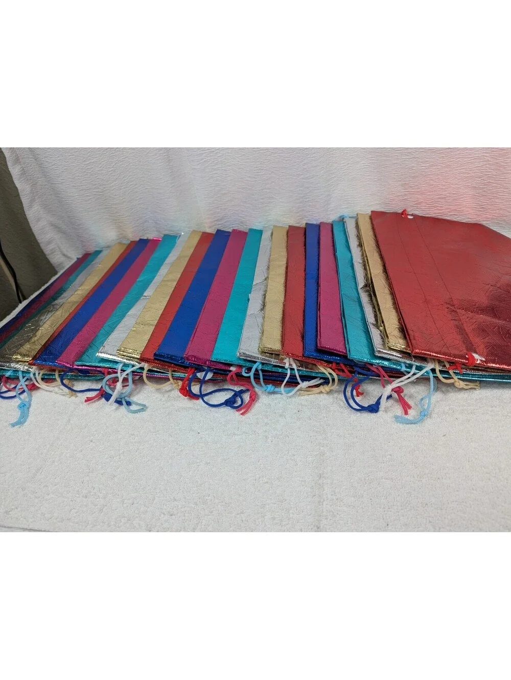 Canvas Type Draw Strip Gift Bags With Handles - 13 in x 10 in x 5 in - 24 Bags